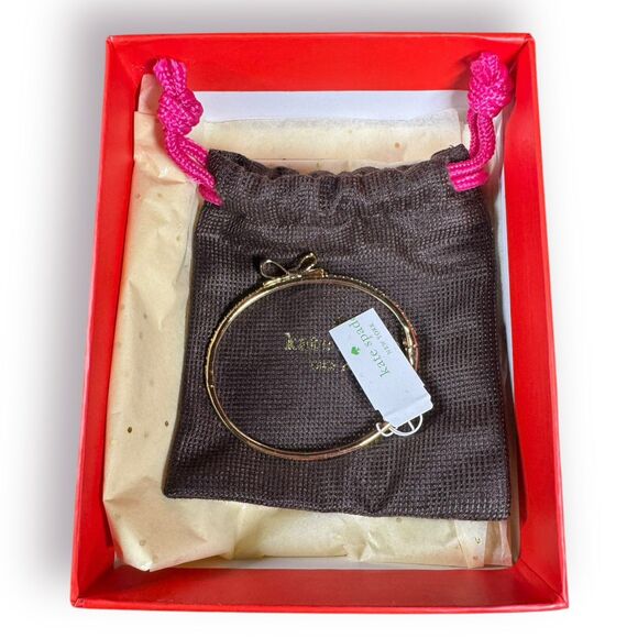 Kate Spade Crystal Embellished Love Notes Mini Bow Bracelet Gold tone w/ Box New - Picture 4 of 11